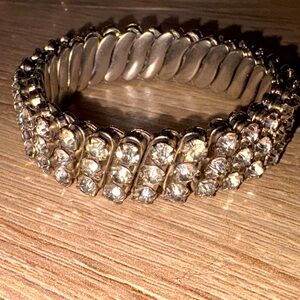 Vintage three row Silver stretch band Crystal Bracelet